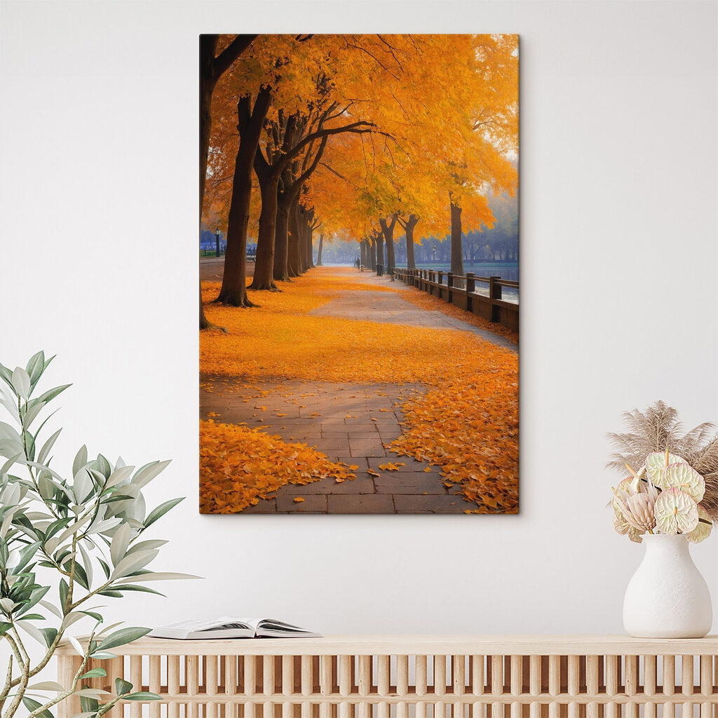 Path with orange leaves on the ground Path with orange leaves on the ground