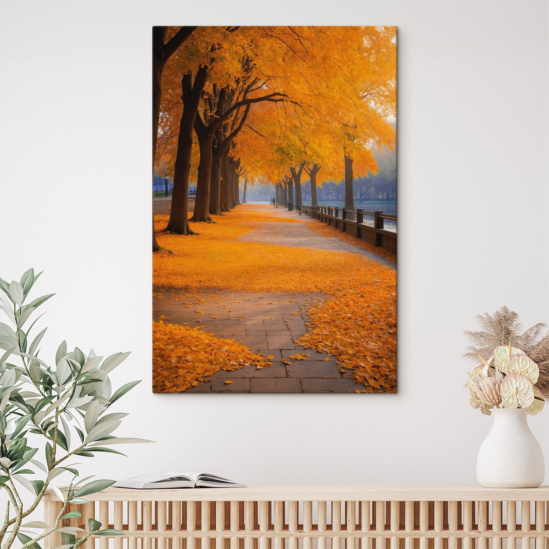 Path with orange leaves on the ground Path with orange leaves on the ground