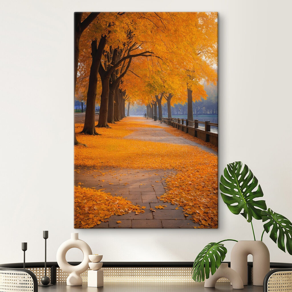 Path with orange leaves on the ground Path with orange leaves on the ground