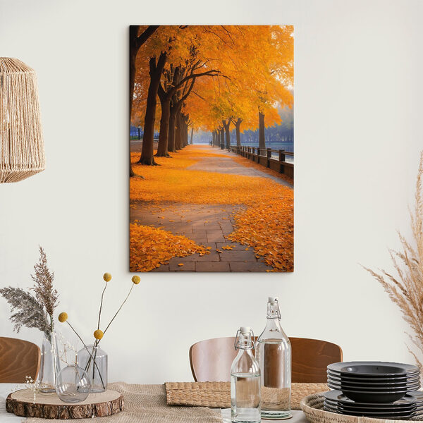 Path with orange leaves on the ground Path with orange leaves on the ground