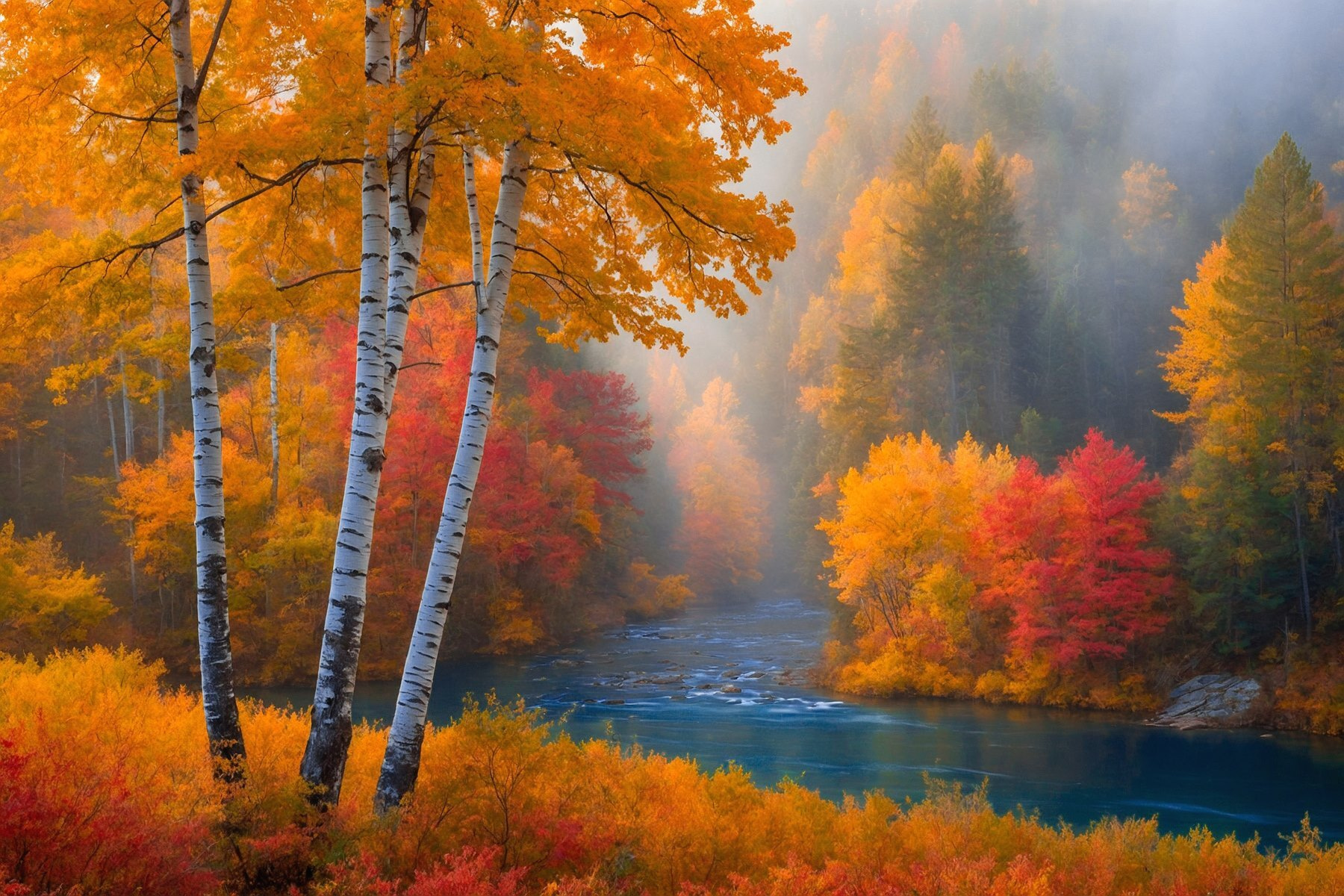 River with trees and colorful leaves