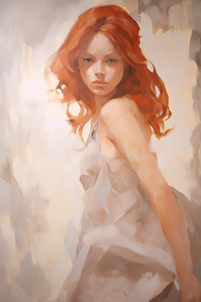 Painting of a woman in a white dress Painting of a woman in a white dress
