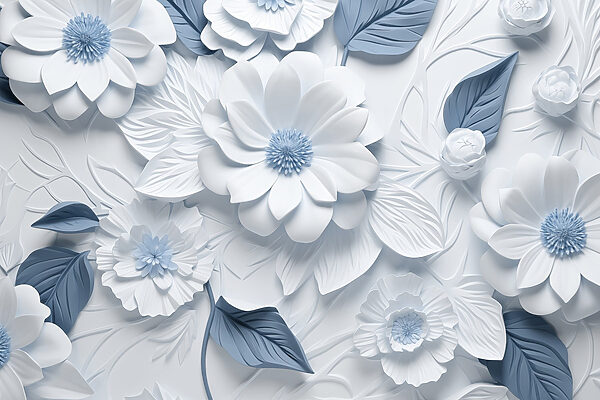 Fiori e foglie bianchi e blu Fiori e foglie bianchi e blu