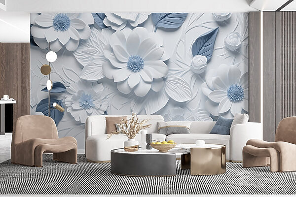 Fiori e foglie bianchi e blu Fiori e foglie bianchi e blu