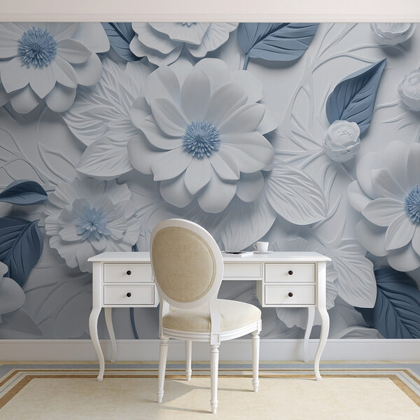 Fiori e foglie bianchi e blu Fiori e foglie bianchi e blu