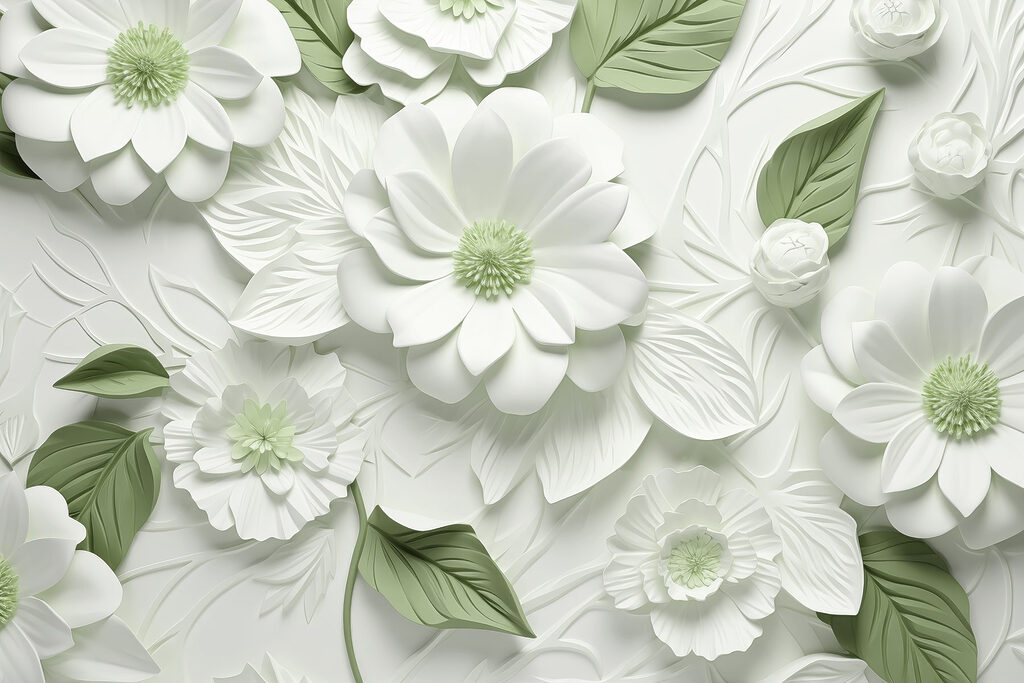 Fiori e foglie bianchi e verdi Fiori e foglie bianchi e verdi