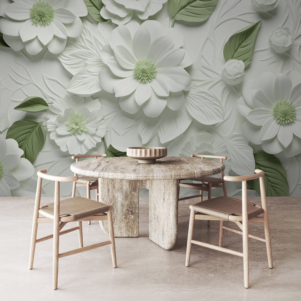 White and green flowers and leaves