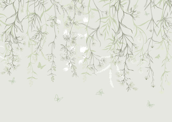 Illustrazione botanica serena con farfalle Illustrazione botanica serena con farfalle