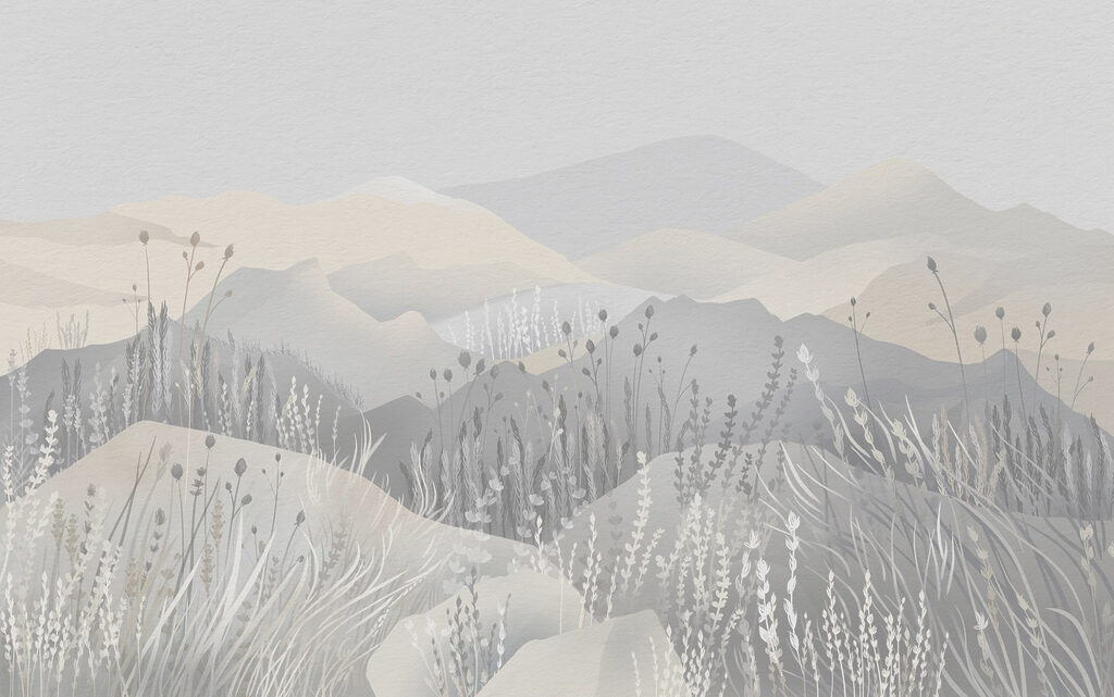 Pittura di un paesaggio con montagne ed erba Pittura di un paesaggio con montagne ed erba