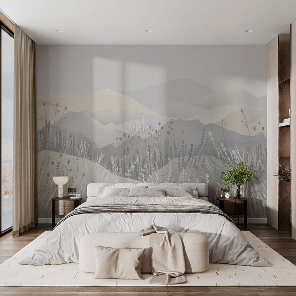 Pittura di un paesaggio con montagne ed erba Pittura di un paesaggio con montagne ed erba