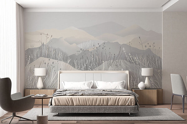 Pittura di un paesaggio con montagne ed erba Pittura di un paesaggio con montagne ed erba