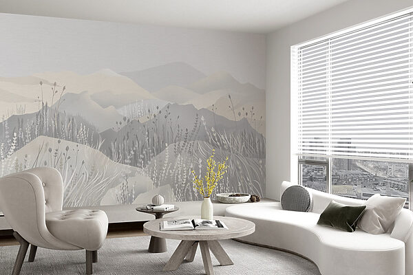 Pittura di un paesaggio con montagne ed erba Pittura di un paesaggio con montagne ed erba