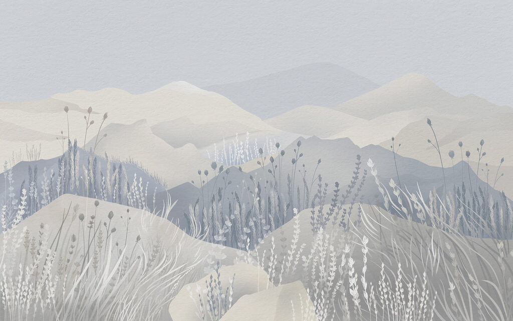 Pittura di un paesaggio con montagne ed erba Pittura di un paesaggio con montagne ed erba