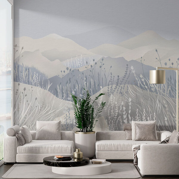 Pittura di un paesaggio con montagne ed erba Pittura di un paesaggio con montagne ed erba