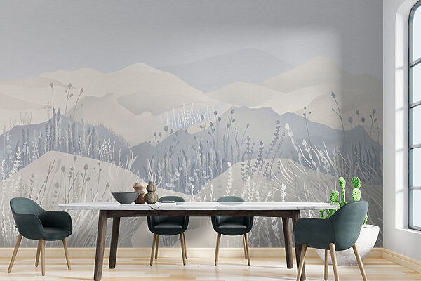Pittura di un paesaggio con montagne ed erba Pittura di un paesaggio con montagne ed erba