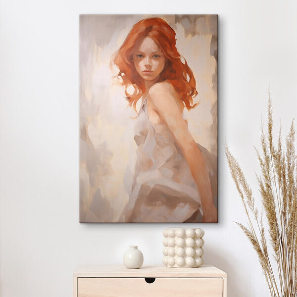 Painting of a woman in a white dress Painting of a woman in a white dress