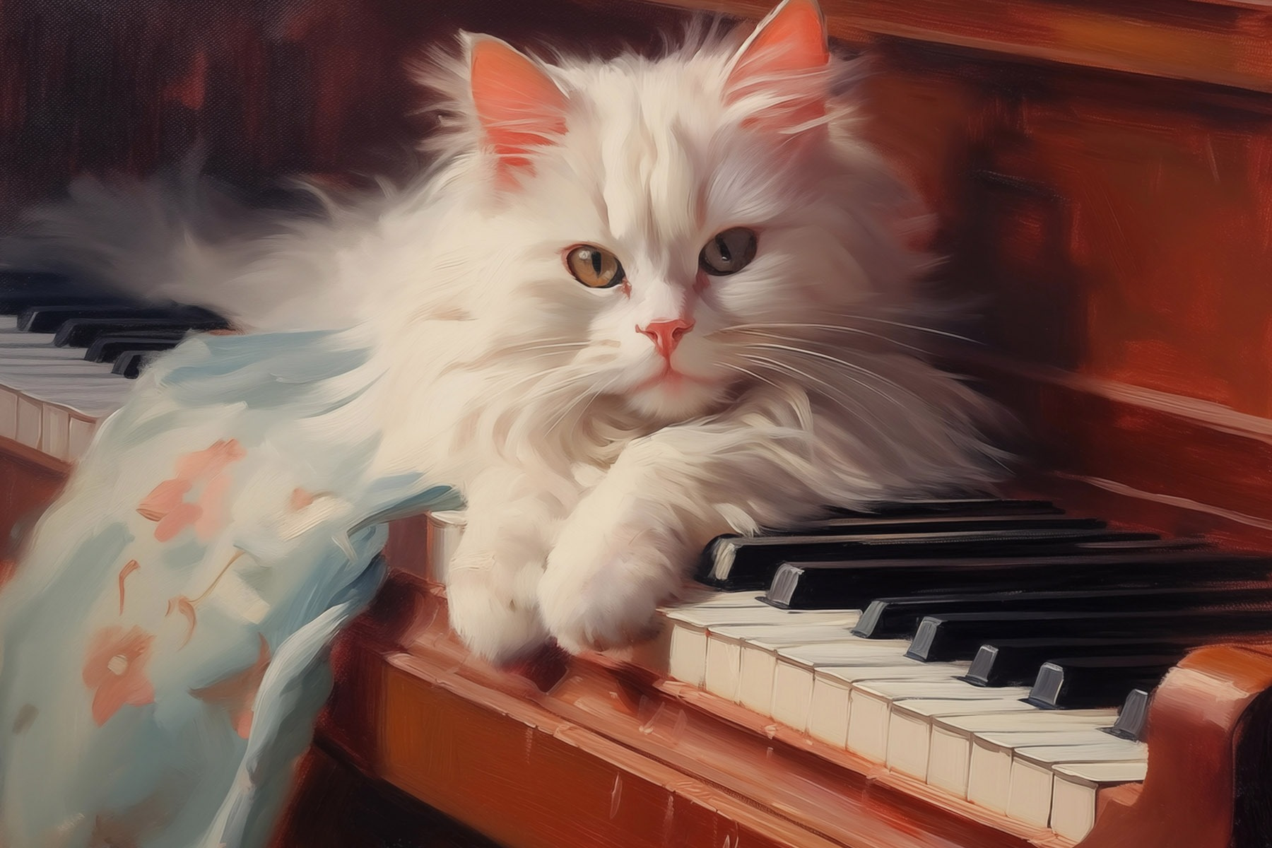 Cat lying on a piano