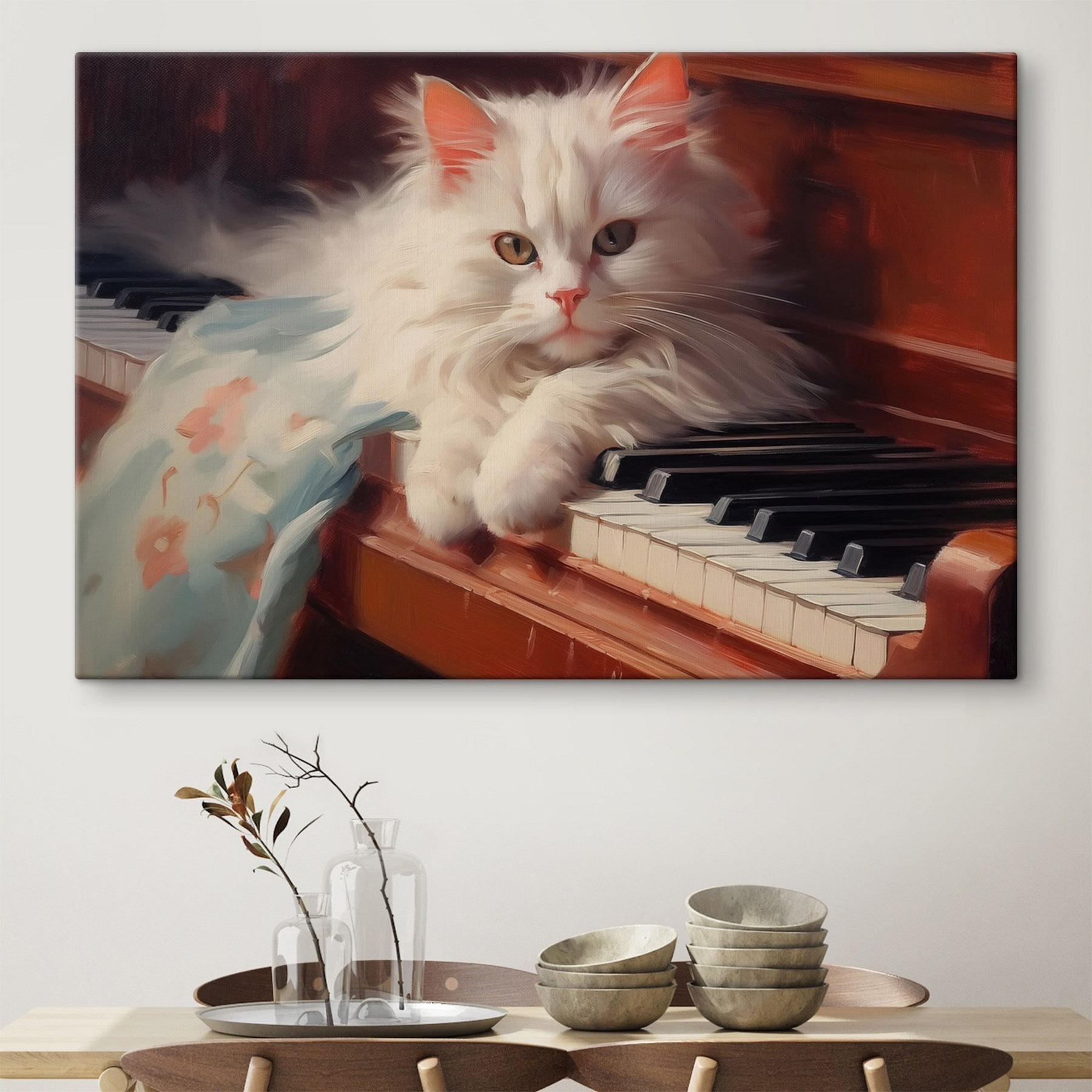Cat lying on a piano