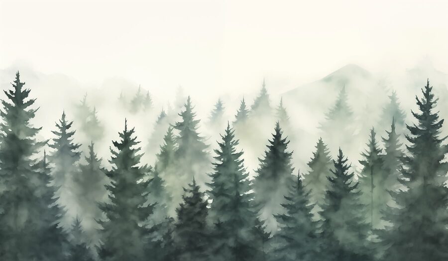 Gruppo di alberi nella nebbia