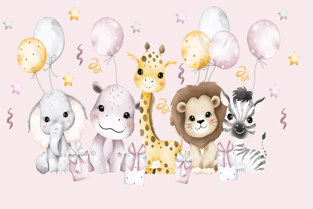Gruppo di animali con palloncini Gruppo di animali con palloncini