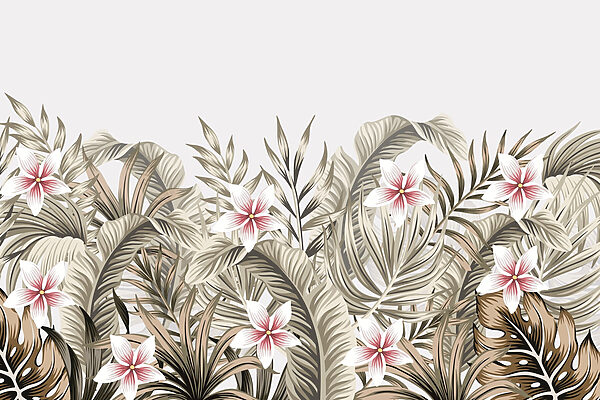 Fogliame tropicale con accenti floreali Fogliame tropicale con accenti floreali