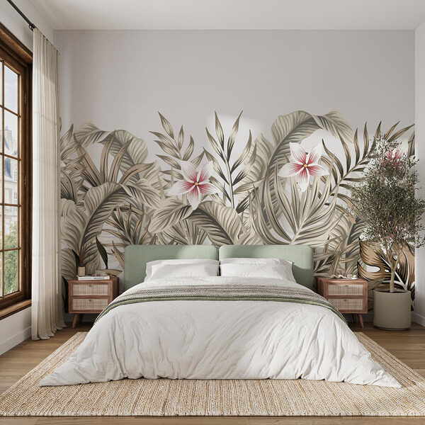 Fogliame tropicale con accenti floreali Fogliame tropicale con accenti floreali