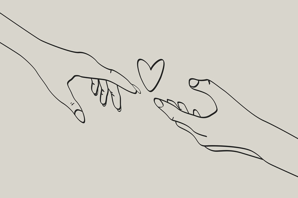 Disegno di due mani che toccano un cuore Disegno di due mani che toccano un cuore