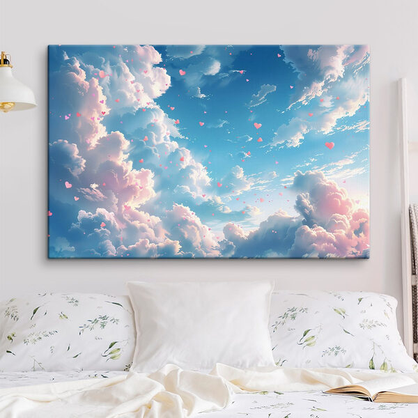 Quadri Quadri Cielo azzurro con nuvole e cuori rosa (COD: s41864)