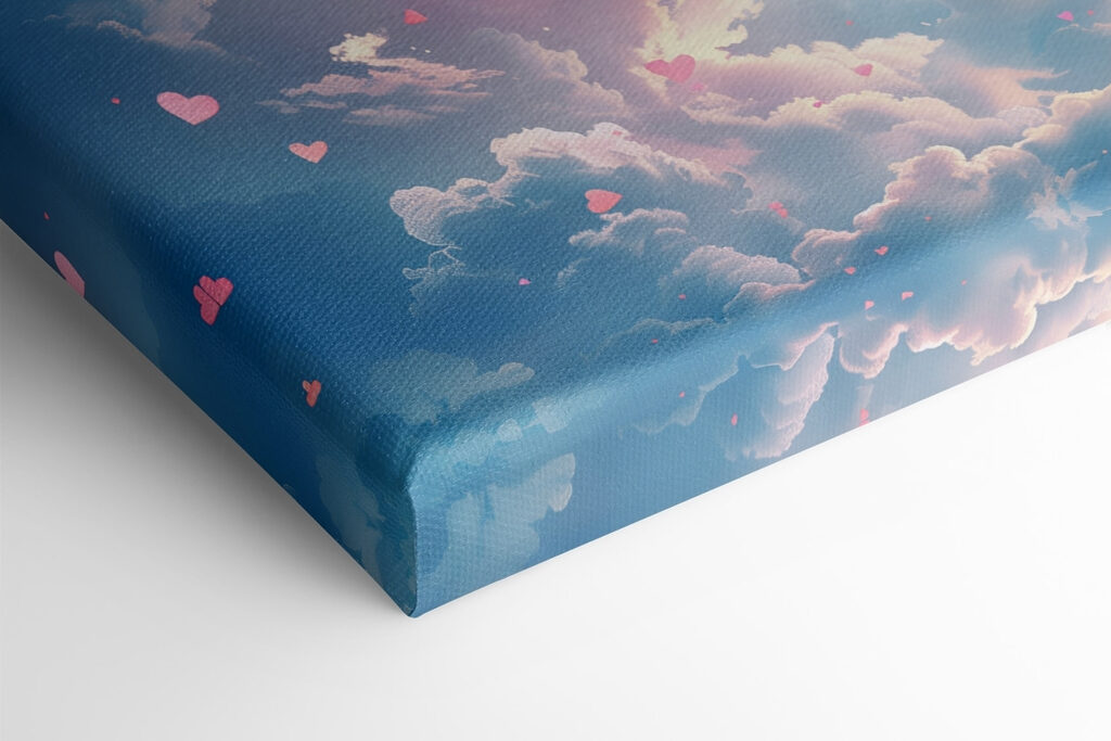 Blue sky with clouds and pink hearts Blue sky with clouds and pink hearts