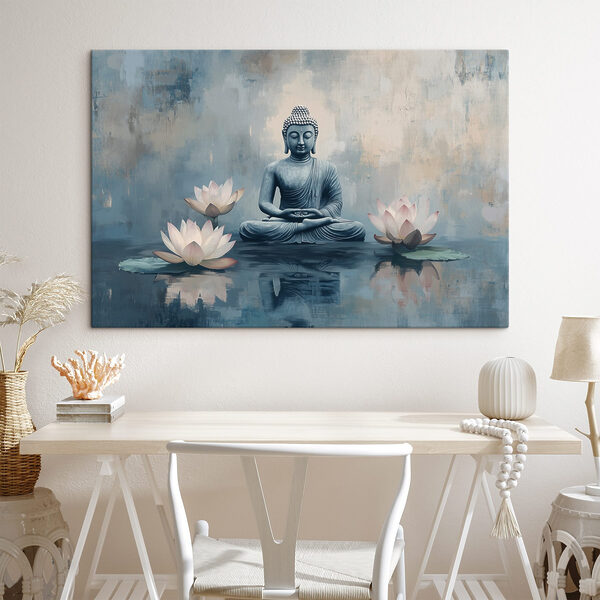Quadri Statua di un Buddha seduto nella posizione del loto, circondato dall'acqua (COD: s41891) Quadri Quadri Statua di un Buddha seduto nella posizione del loto, circondato dall'acqua (COD: s41891)