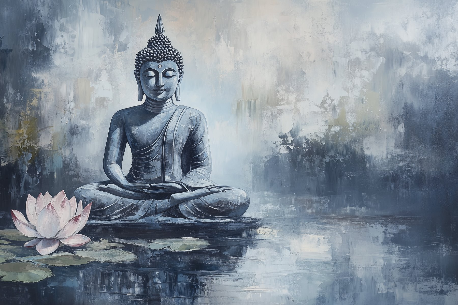 Painting of a statue in the water Painting of a statue in the water
