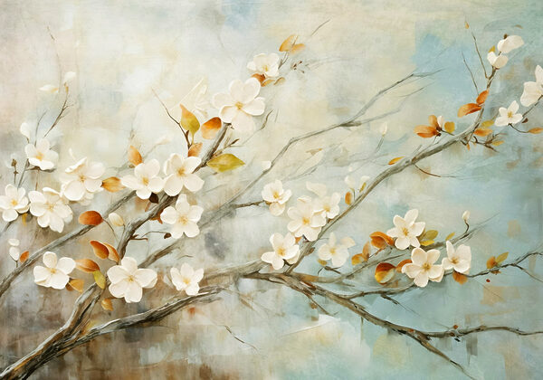 Pittura di un ramo con fiori bianchi Pittura di un ramo con fiori bianchi