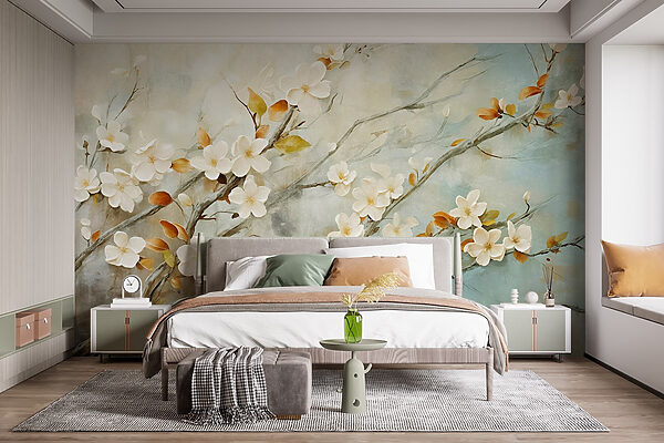 Pittura di un ramo con fiori bianchi Pittura di un ramo con fiori bianchi