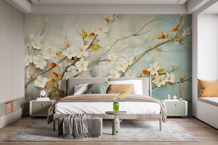 Pittura di un ramo con fiori bianchi Pittura di un ramo con fiori bianchi