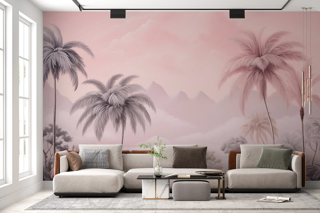 Landscape with palm trees and mountains