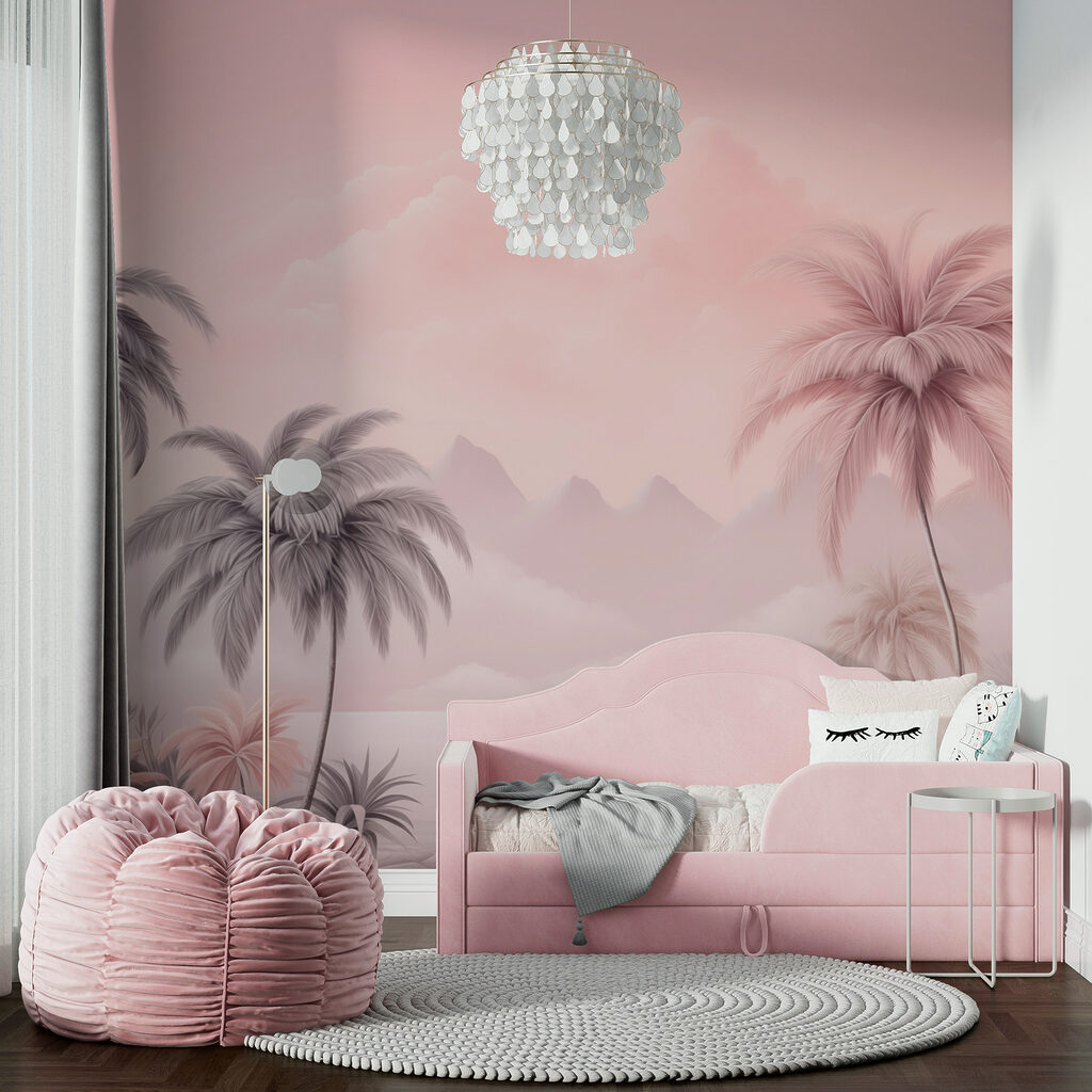 Landscape with palm trees and mountains