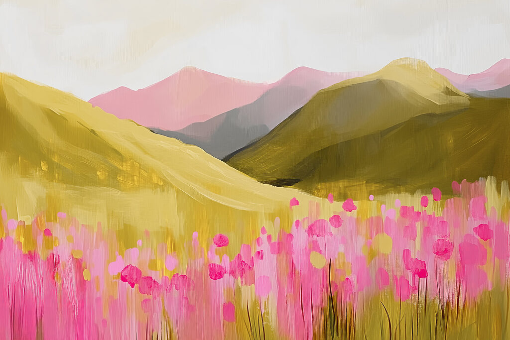 Pittura di un campo di fiori rosa Pittura di un campo di fiori rosa