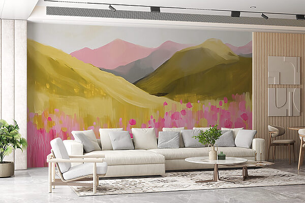 Pittura di un campo di fiori rosa Pittura di un campo di fiori rosa