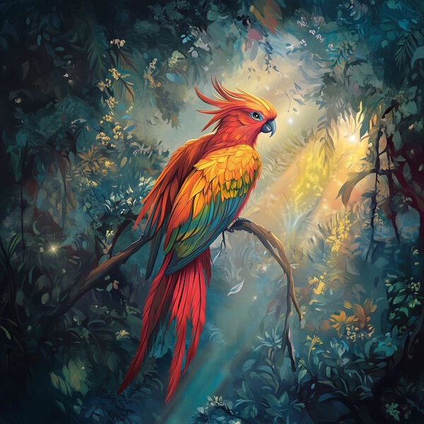 Colorful bird sitting on a branch in a forest Colorful bird sitting on a branch in a forest