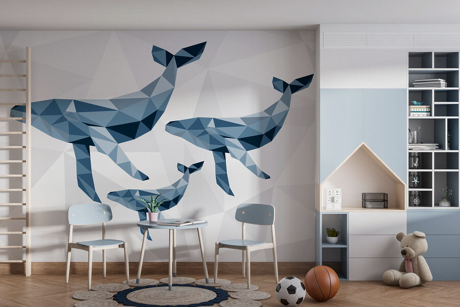 Gruppo di balene in stile low poly