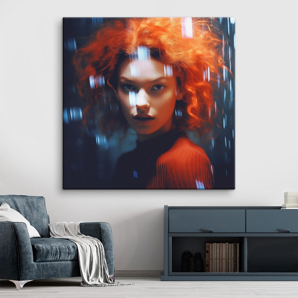 Woman with red hair and rain drops