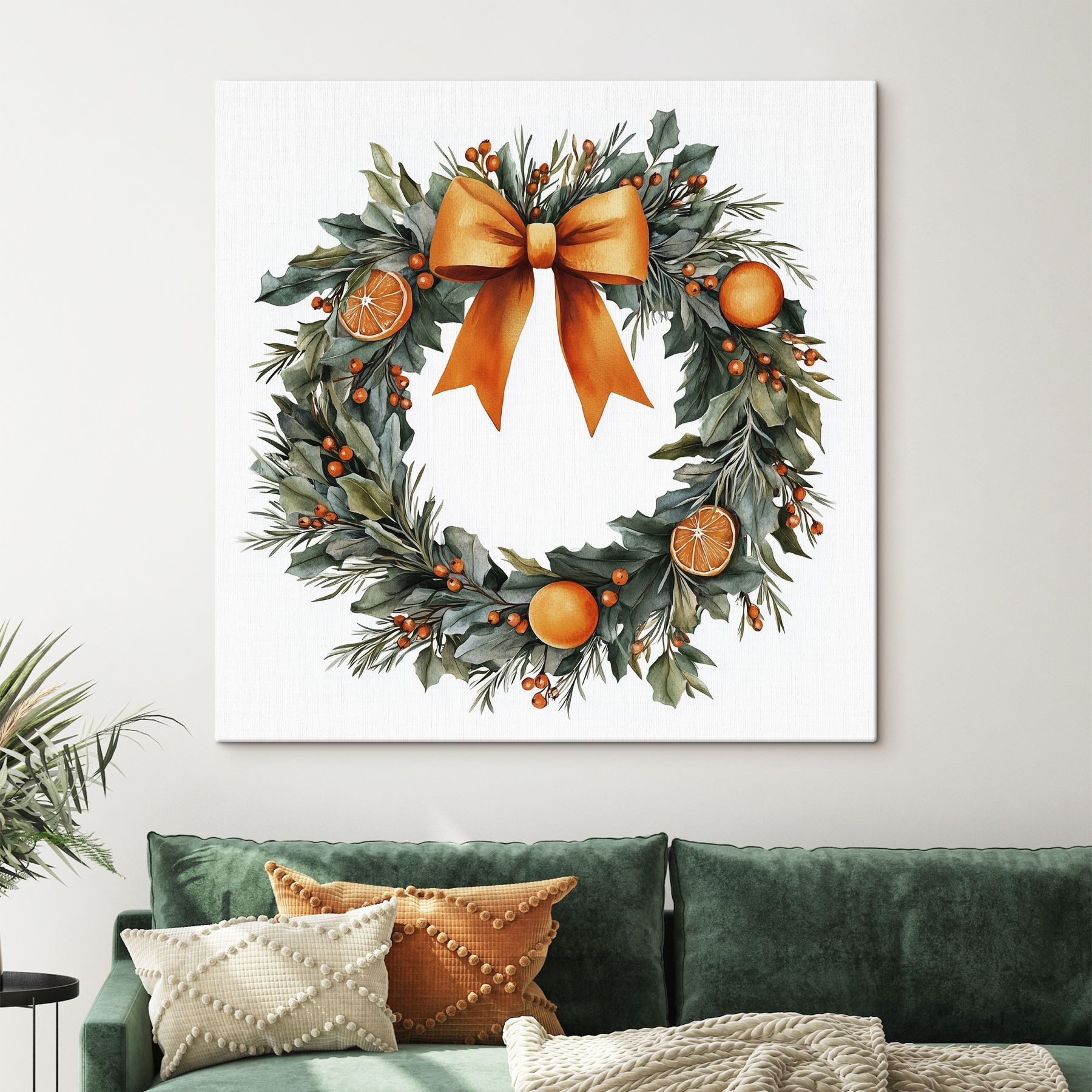 Watercolor wreath with oranges and berries