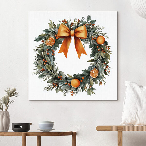 Watercolor wreath with oranges and berries