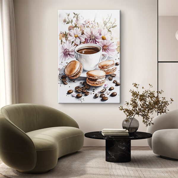 Watercolor painting of a cup of coffee and cookies