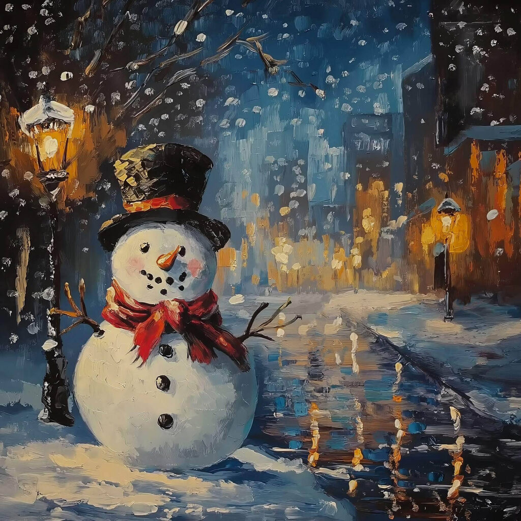 Snowman in a snowy city Snowman in a snowy city