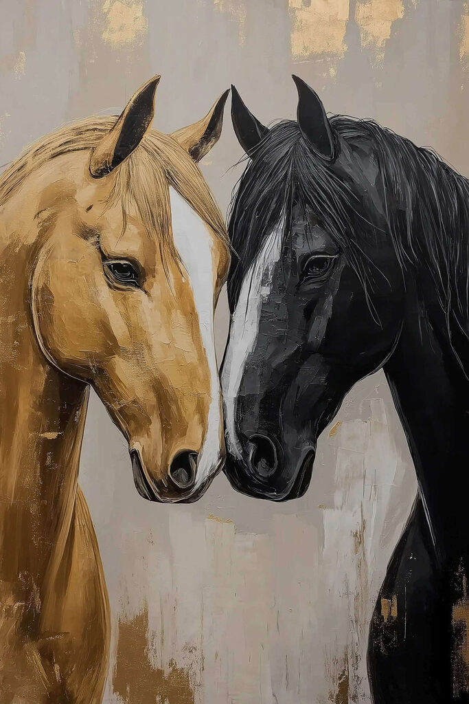 Two horses in gentle embrace Two horses in gentle embrace