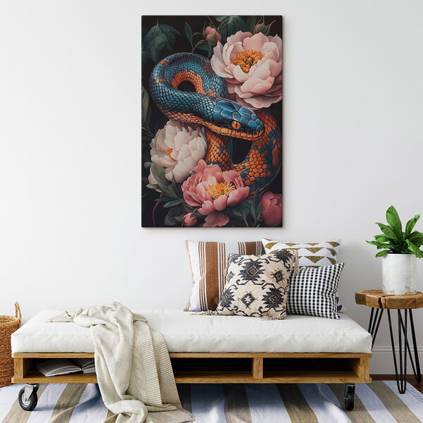 Quadri Serpente blu e arancione con fiori (COD: s41928) Quadri Quadri Serpente blu e arancione con fiori (COD: s41928)