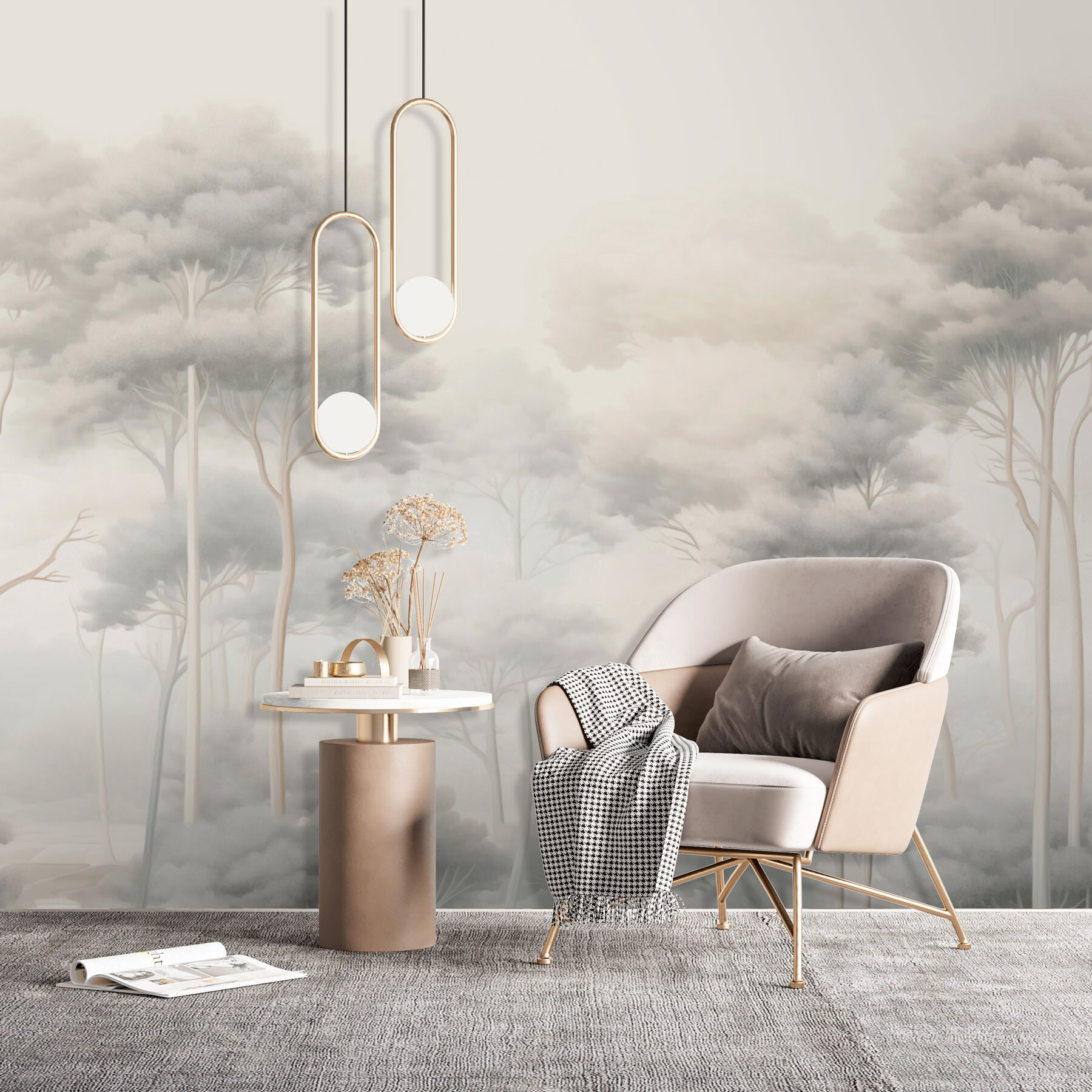 Group of trees in a foggy forest Group of trees in a foggy forest