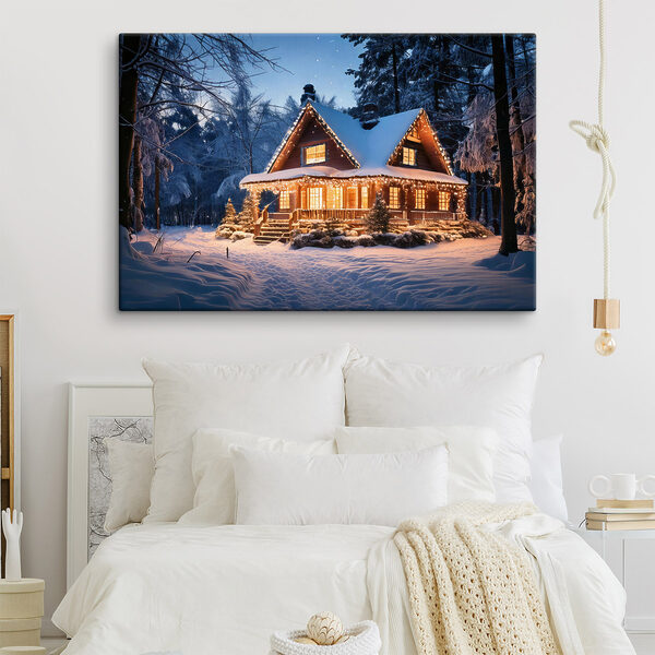 Quadri Casa illuminata nella neve