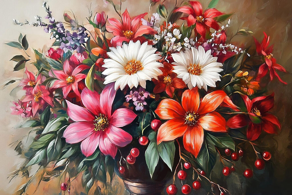 Painting of flowers in a vase